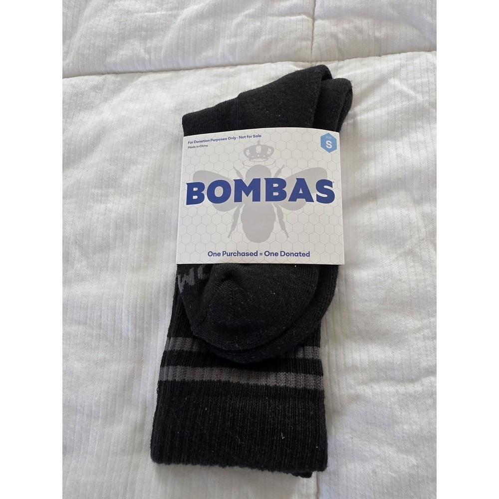 2 Pair Small Bombas Women 4-7 Crew Socks Black Cushioned Antimicrobial Honeycomb